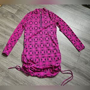 AmberNoon II by Dr. Erum Ilyas SPF 30 Swim Cover Up Dress Ruched Hot Pink Navy S